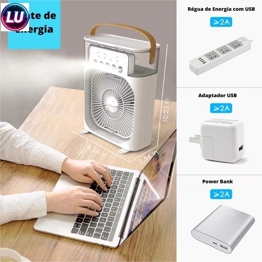 Refrigerador De Ar Ventilador Umidificador Portátil Com Led Reservatório De Água Led Tipo C USB