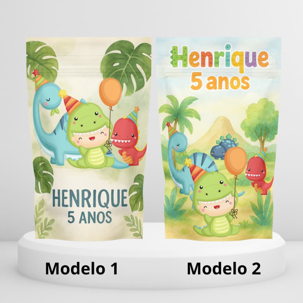 Saquinhos Fecho Zip Hermético Stand Up Pouch Metalizado 10x15, 12x19 ou 17x23 Personalizado Dinossauro Baby ou Cute