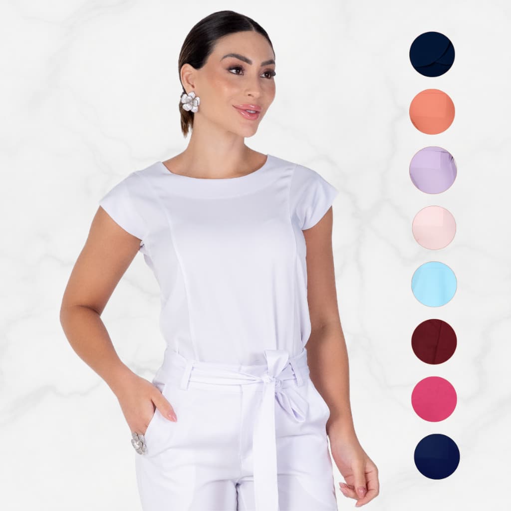 Blusa Scrub Muscle Feminina Alfaiataria Elastano Manga Curta Profissional Saúde Trabalho Médica