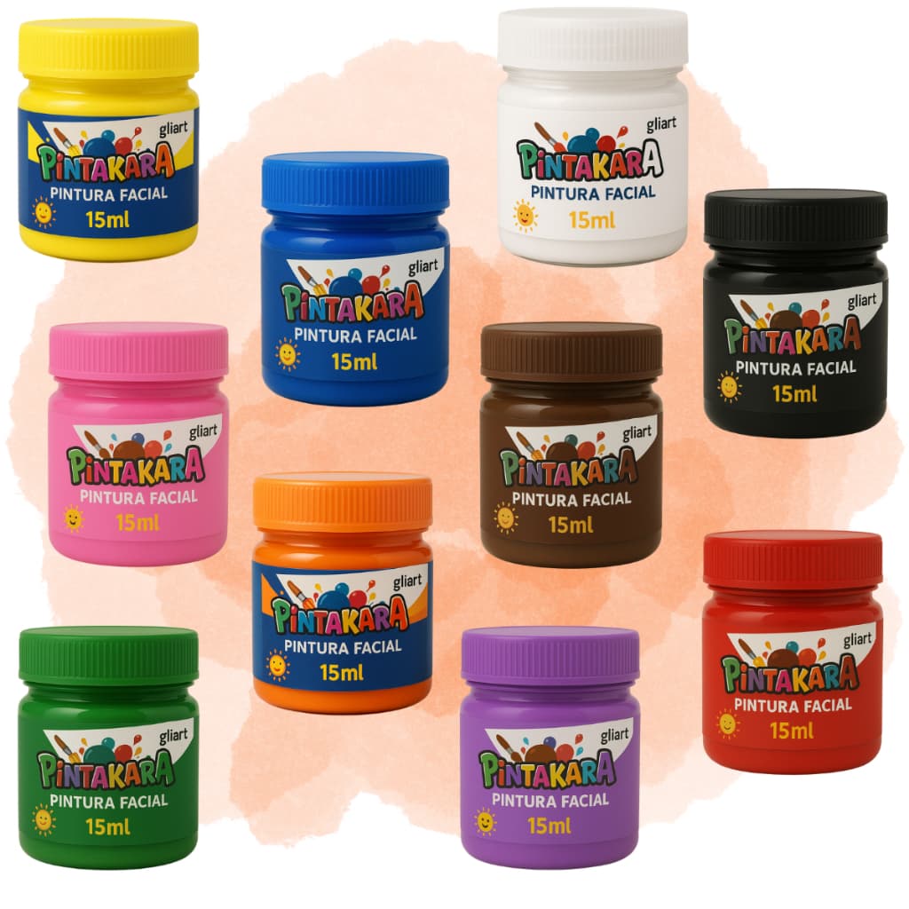 Kit 10 Tinta Facial Cremosa Artística para Rosto Pintakara Gliart Maquiagem Infantil e Profissional