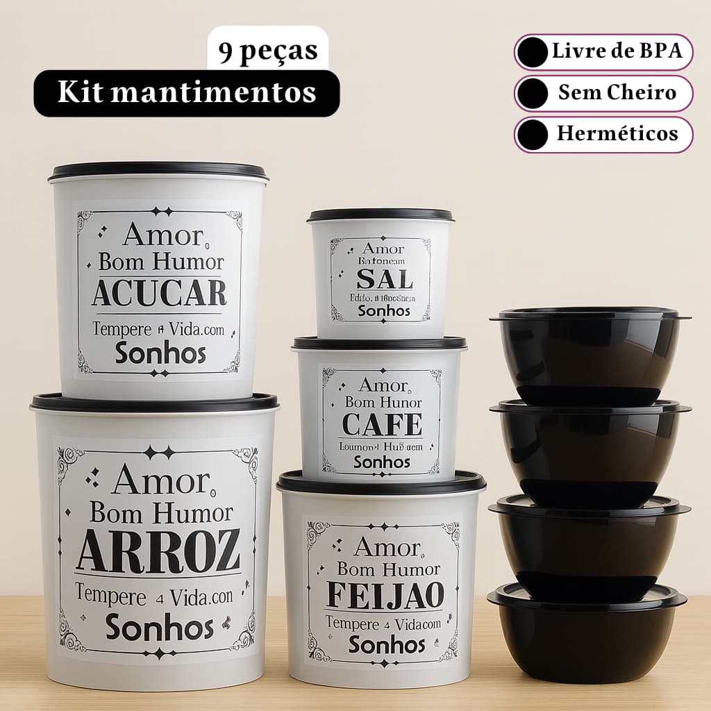 Kit potes de mantimentos cozinha 9 Peças plástico com potes redondos organizadores