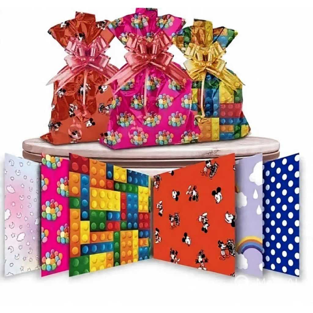 50 sacos metalizados 20x30 estampas variadas, embalagens presente