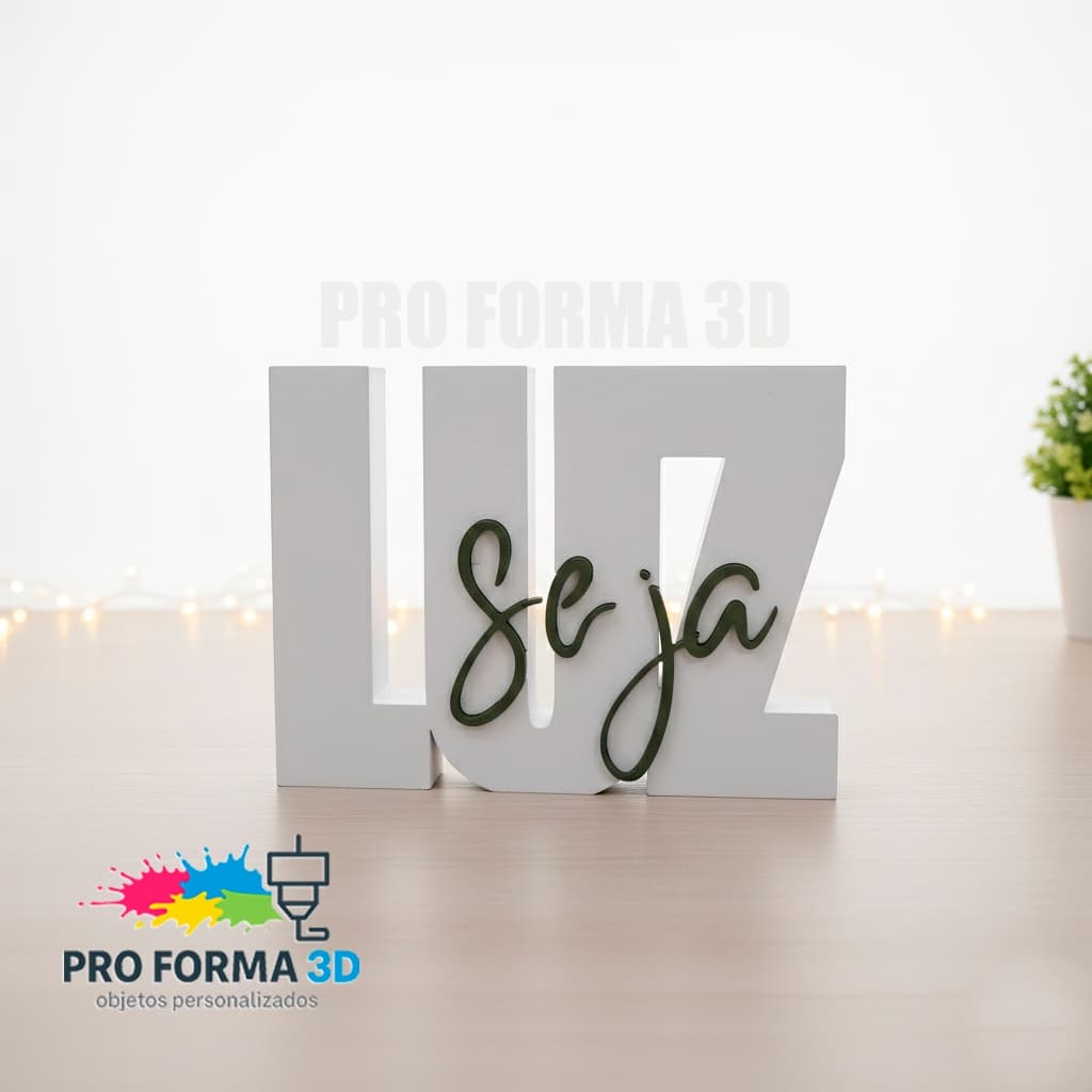 SEJA LUZ - PALAVRA DECORATIVA  - OBJETO DE DECORAÇÃO MODERNO E MINIMALISTA EM 3D