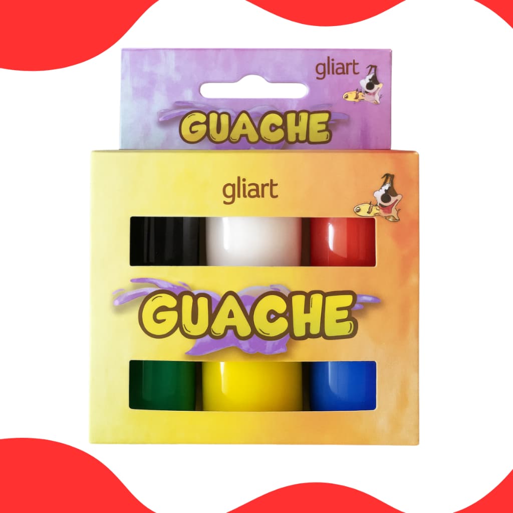 Caixa Tinta Guache 6 Cores Sortidas Escolar Base Água Gliart Para Escola Artes Trabalhos Manuais