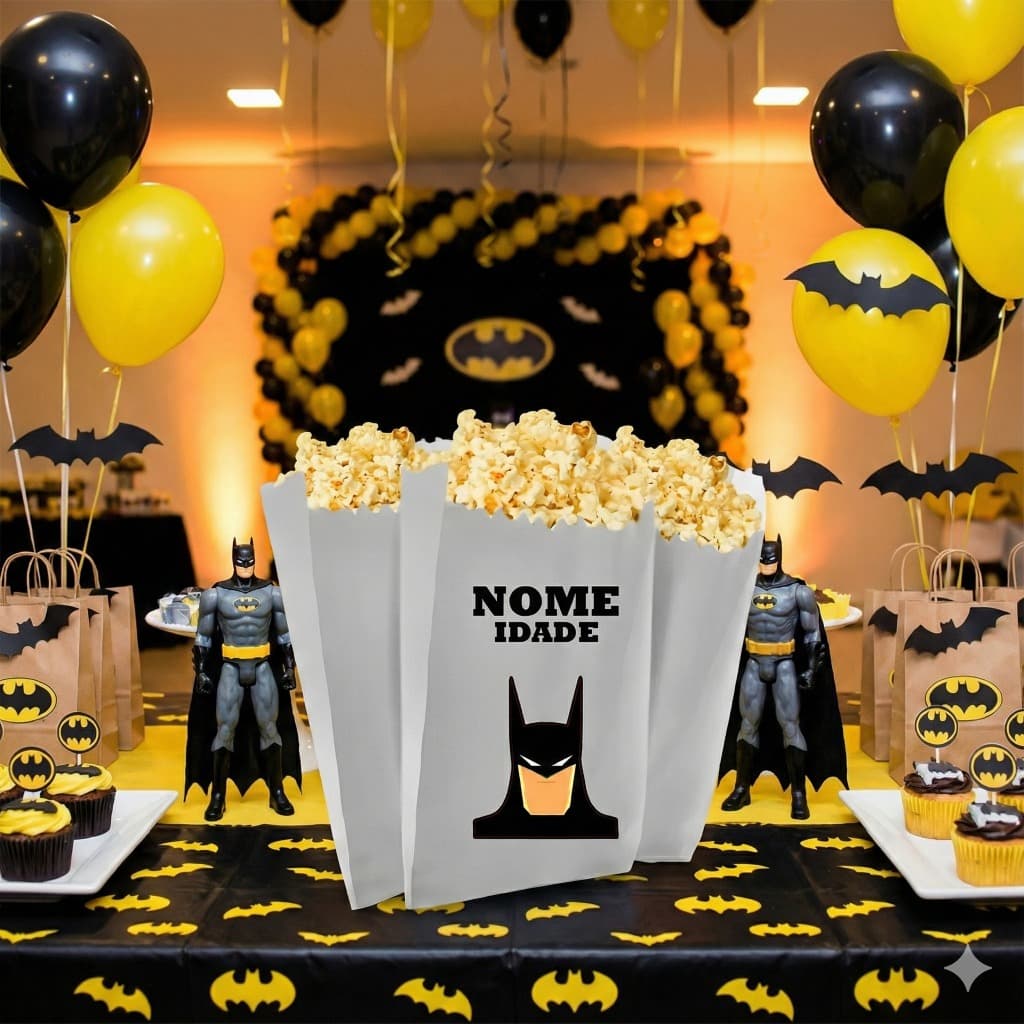 Saquinho de Pipoca Personalizado Tema Batman - lembrancinha festa infantil - envio rápido