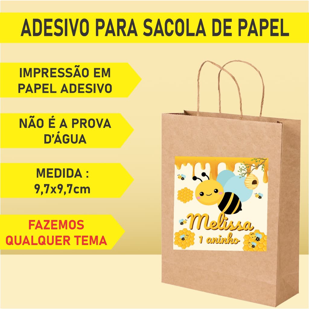 RÓTULO ADESIVO  PERSONALIZADO PARA SACOLA DE PAPEL OU SACOLA CRAFT / KRAFT - FAZEMOS EM QUALQUER TEMA