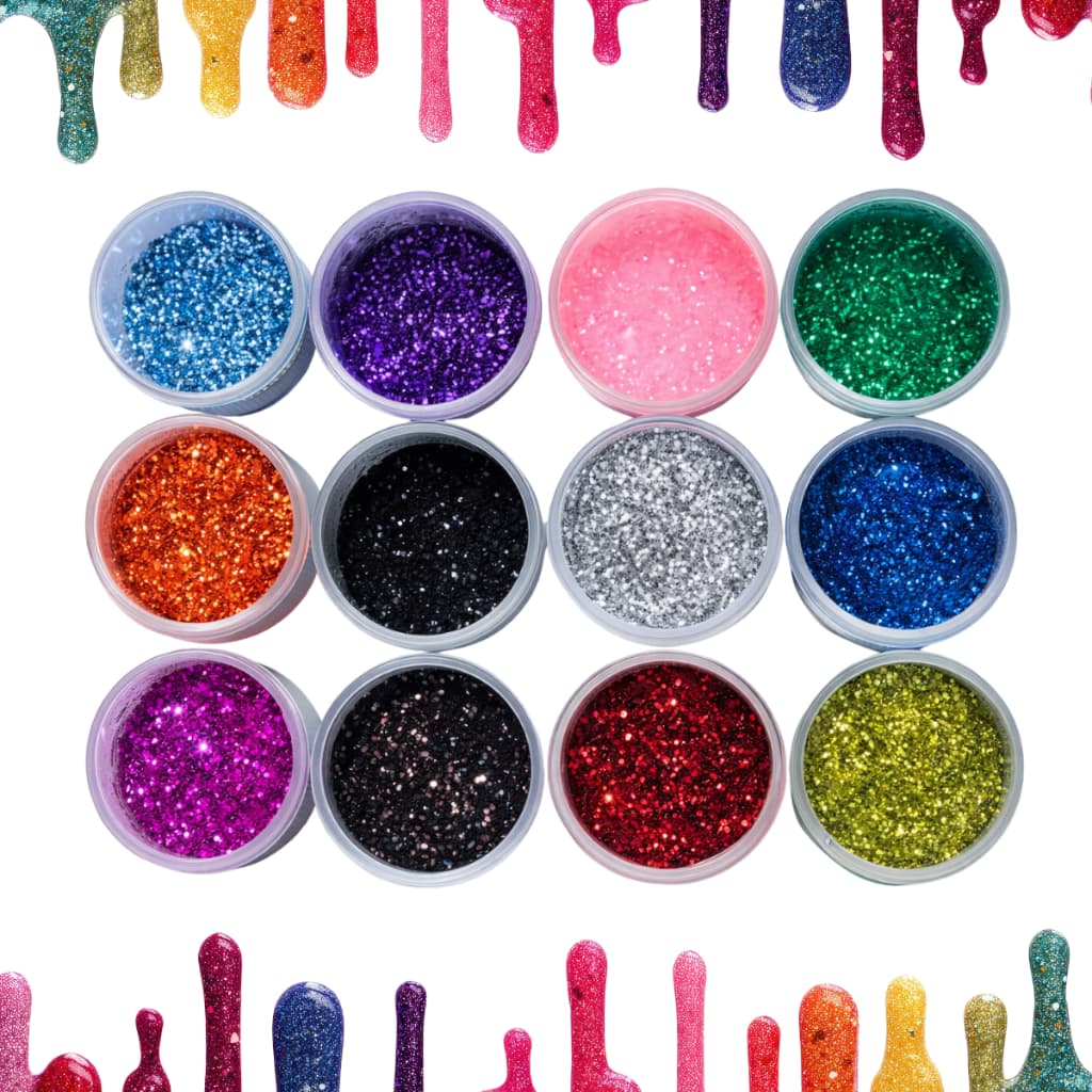 Kit 12 Glitter Escolar Fino em Pó Purpurina Cores Sortidas para Artesanato Decoração Escolar