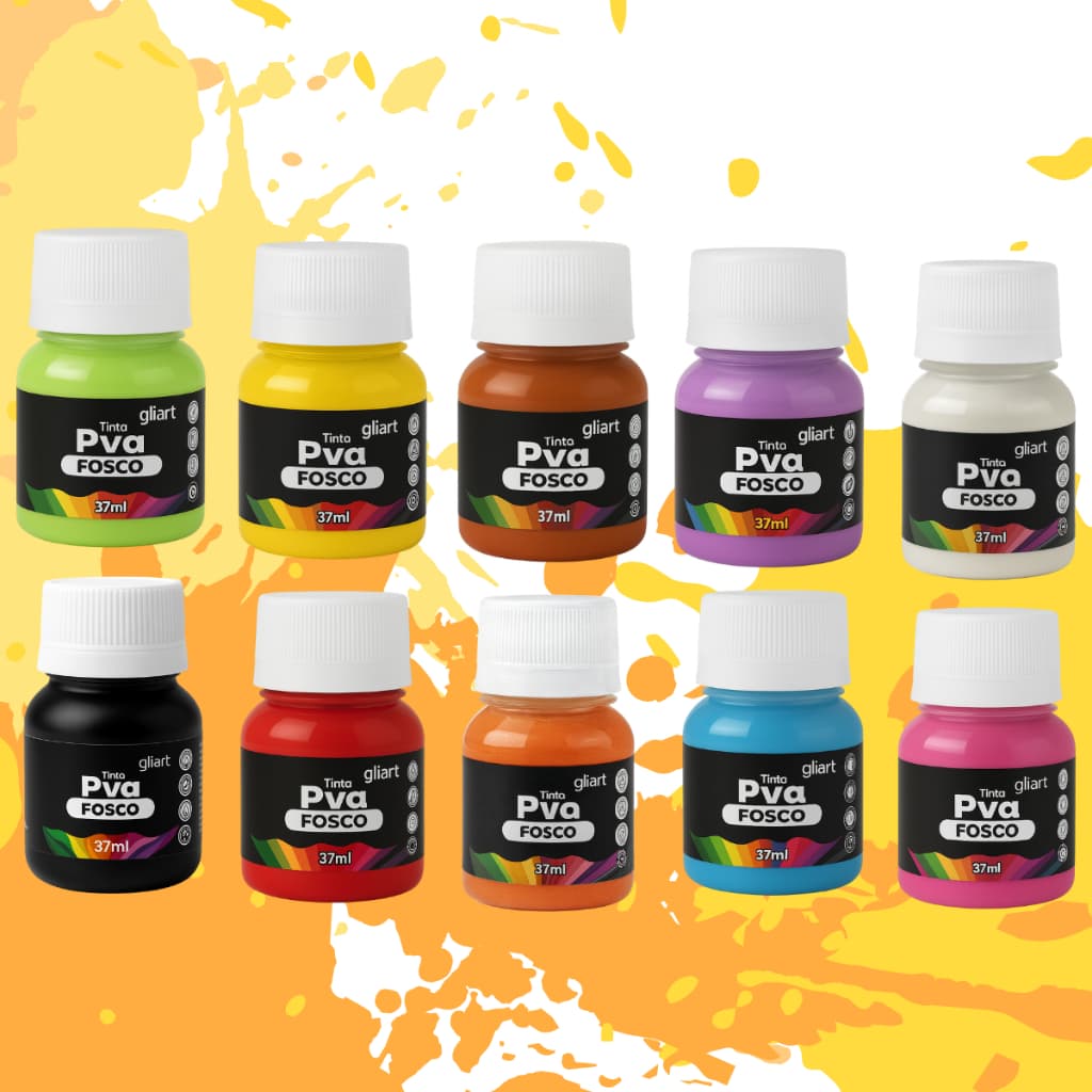 10 Tintas PVA Fosca 37ml Gliart para Artesanato MDF Pintura Decorativa Manual Cores Coloridas