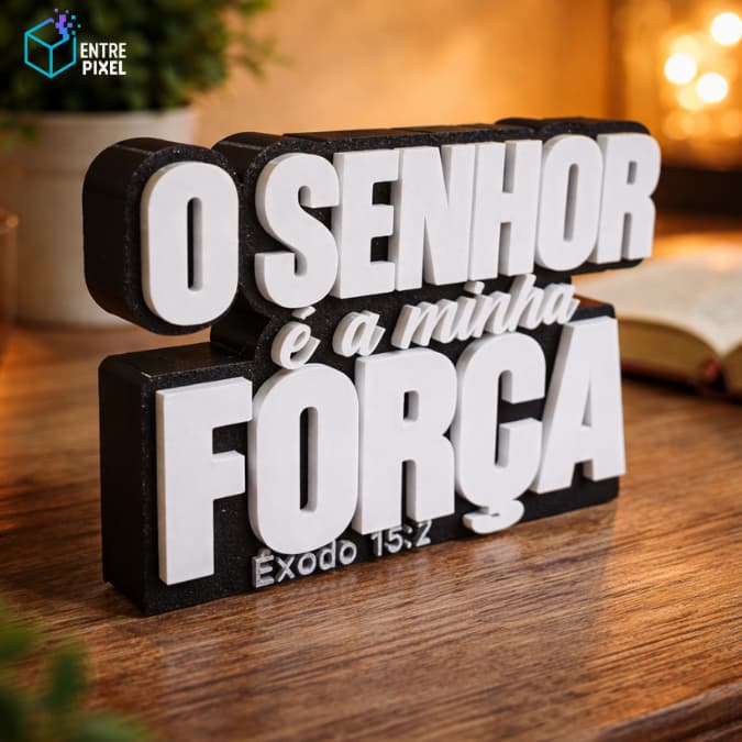 Decoração Cristã 3D "O Senhor é a Minha Força"  Quadro Decorativo Religioso com Versículo Êxodo 15:2