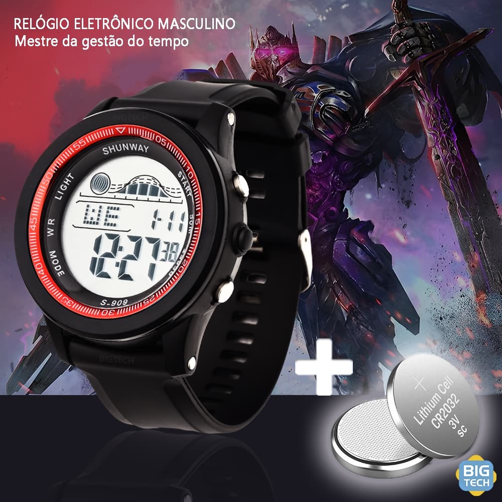 Relogio Masculino Original Prova Da Água De Luxo Led Esportivo Brasil Digital Luminoso Multifuncional Preto Prata