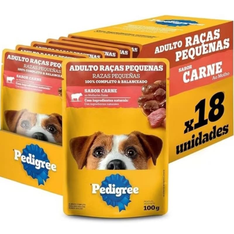 Kit 18 Sachê Cachorro Pedigree Ração Úmida para Cães Pequenos - Carne ao Molho 18x100g
