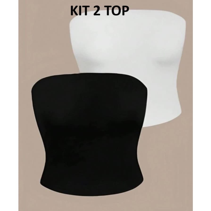 kit 2 cropped tube top faixa feminino sem alça tomara que caia sem bojo canelado premium