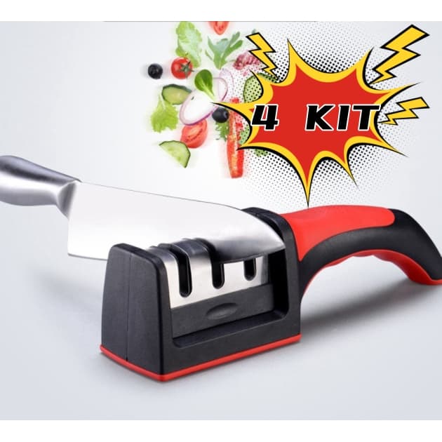 Kit 4 Amolador Afiador De Facas Em Aço Inox Profissional Com 3 Afiadores Profissional 21,5x5,8x5,1cm