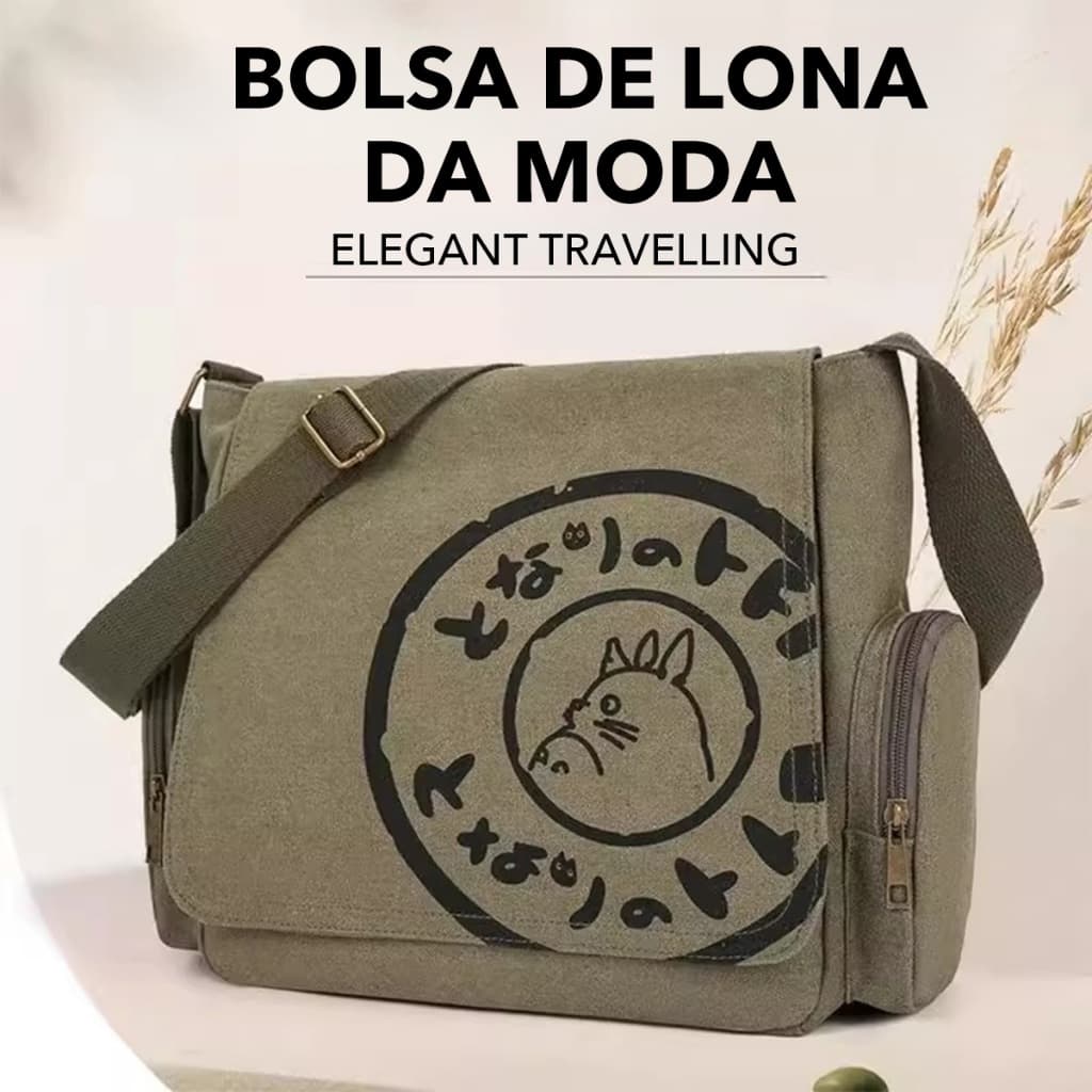 Bolsa a Tiracolo Totoro Lona Resistente - Anime Meu Vizinho Totoro - Bolsa Para Escola Trabalho Estilo Casual