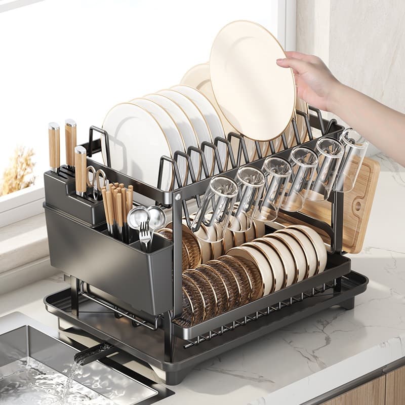 Organizador de Cozinha Multifuncional - Escorredor de Louça, Suporte para Talheres e Panelas