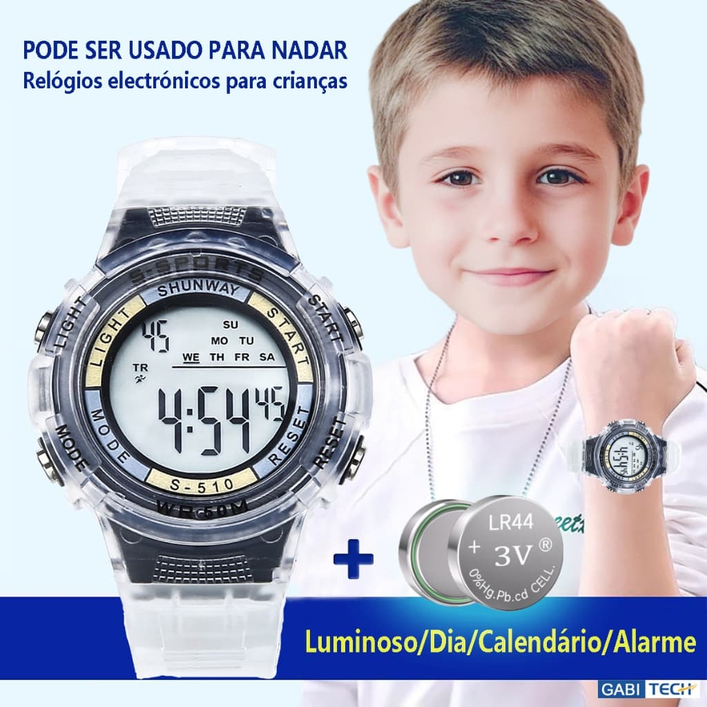 Rel贸gio Infantil Digital 脌 Prova D'脕gua Esportivo Led Luminoso Cron么metro Resistente Para Crian莽as Para Meninos E Menina