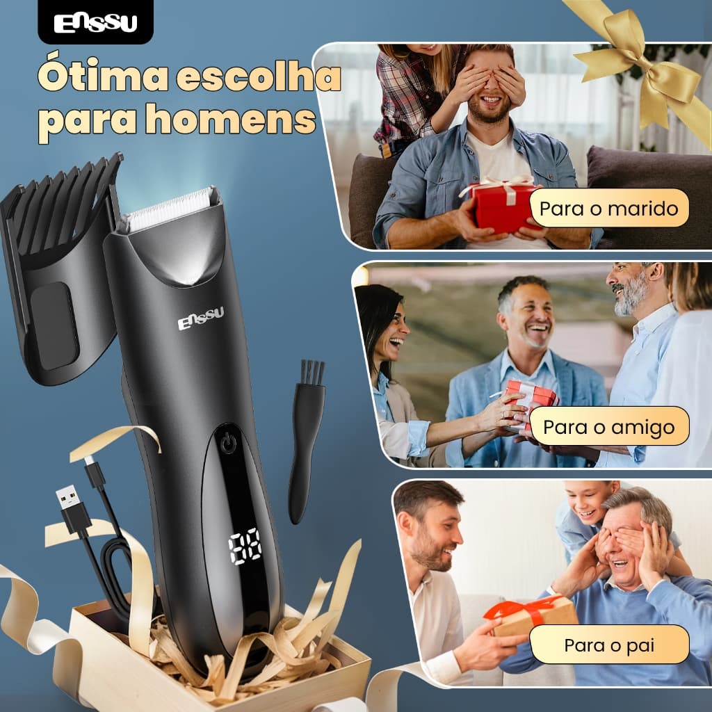 Aparador de Pelos Enssu para Homens, Portátil, Recarregável, Com Luz LED, Pode Aparar a Barba