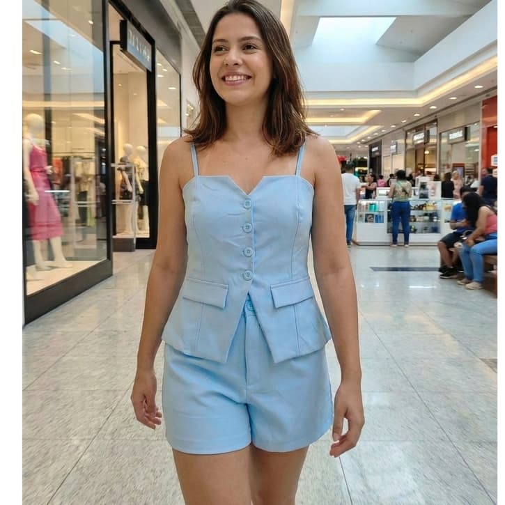 Conjunto feminino duas peças em tecido twill, look casual moderno e super confortáve