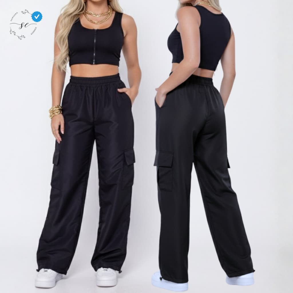 Calça Feminina Cargo Tactel Premium com Bolsos Latereais Ajuste no Calcanhar Confortável e Estilosa