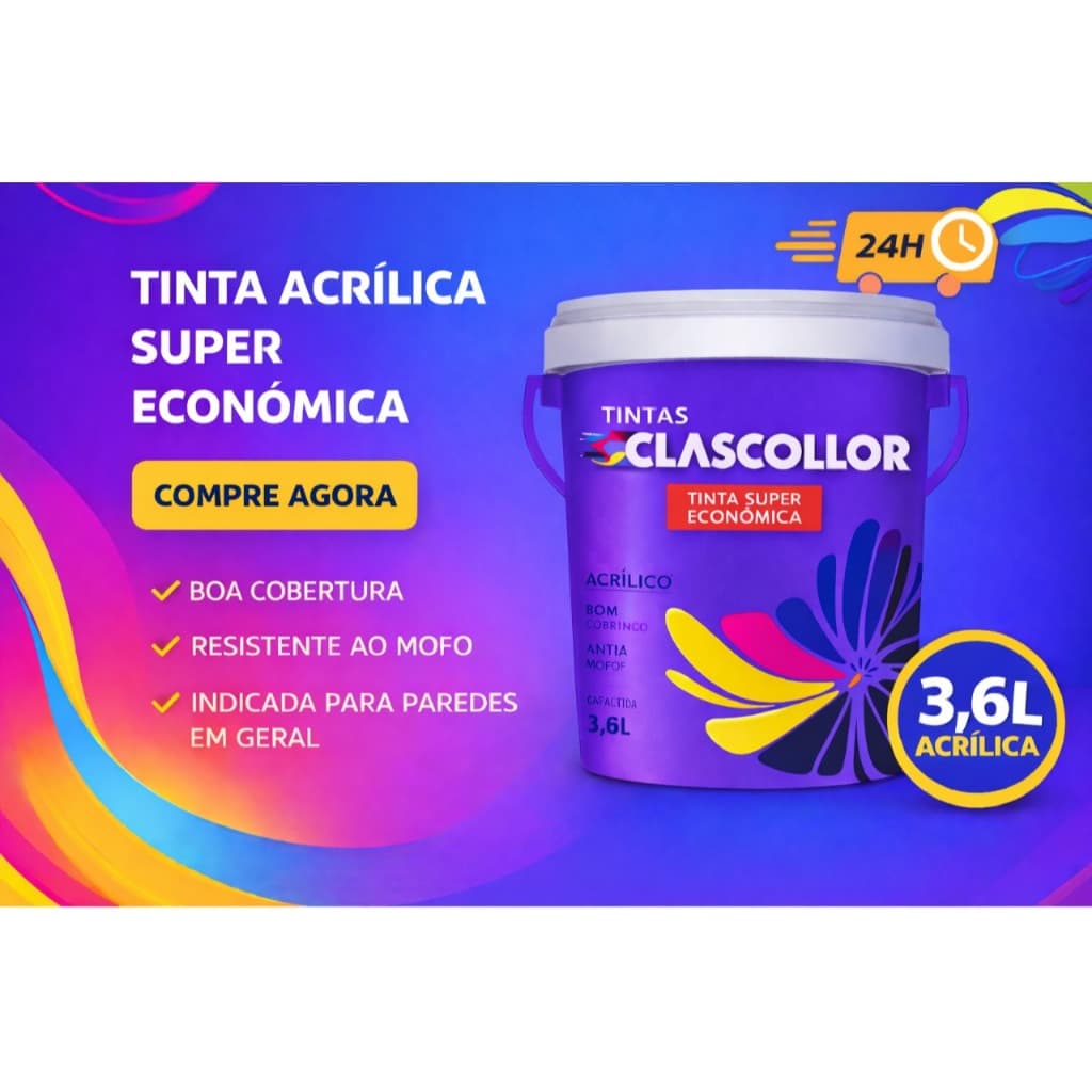 Tinta Acrílica Semi Brilho Clascollor 3,6L Cores Variadas Cobertura Total Lavável