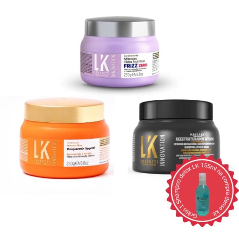 Cronograma Capilar Kit Combo Promocional Lokenzzi 3 Máscaras mais vendidas 250Gr cada Tratamento Capilar