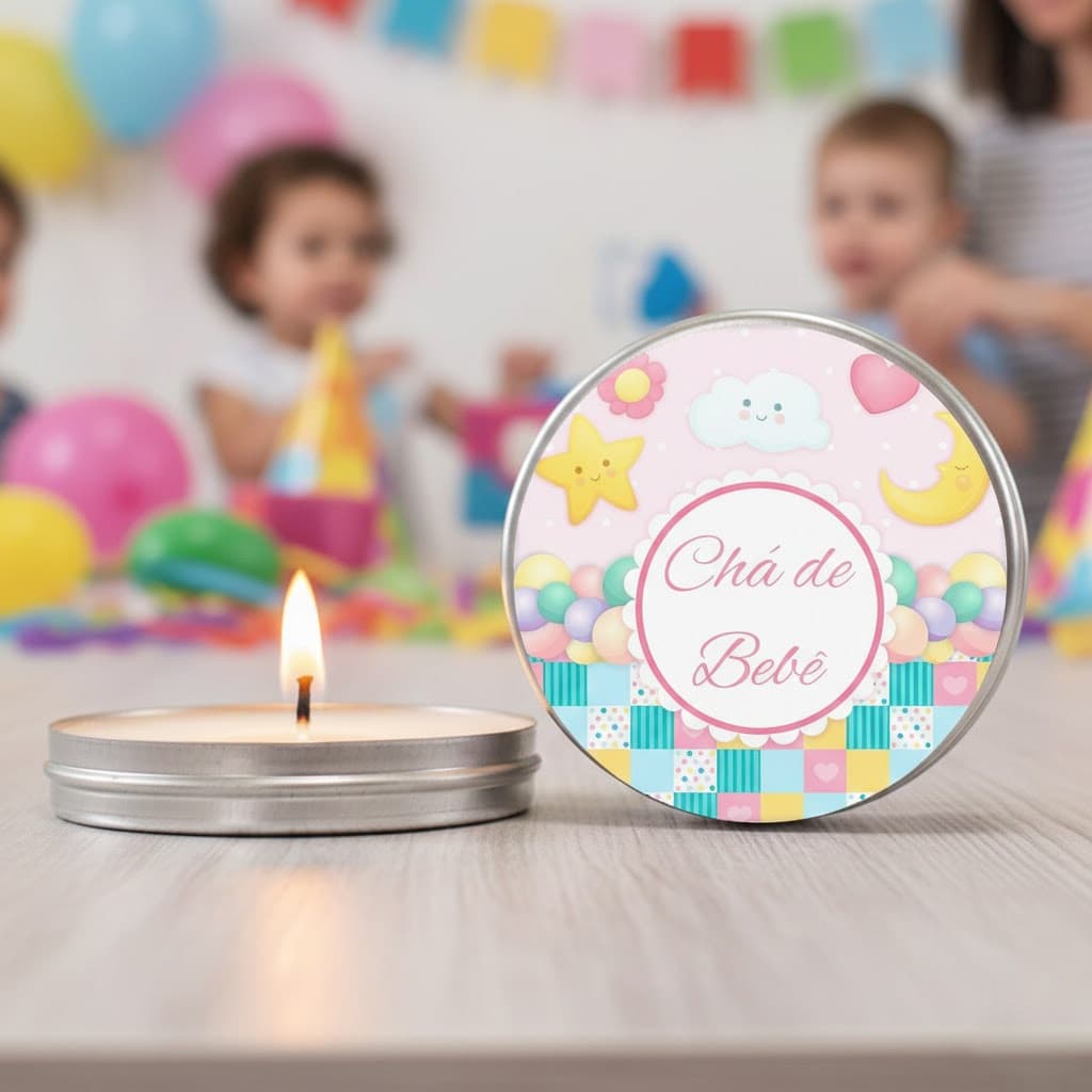 Vela na latinha para lembrancinha de bebê, casamento e eventos corpotativos