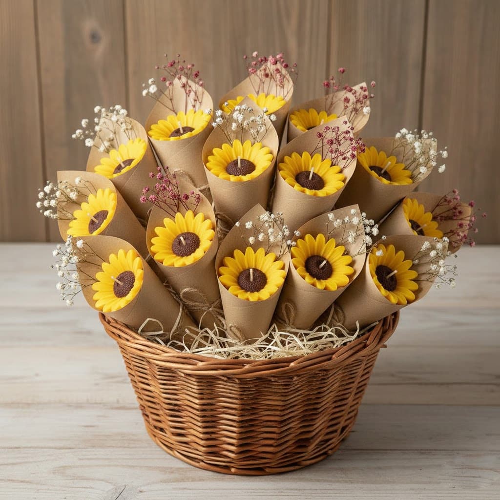 Vela Aromática Girassol / Margarida – Lembrancinha Artesanal | Kit ate 50 Unidades