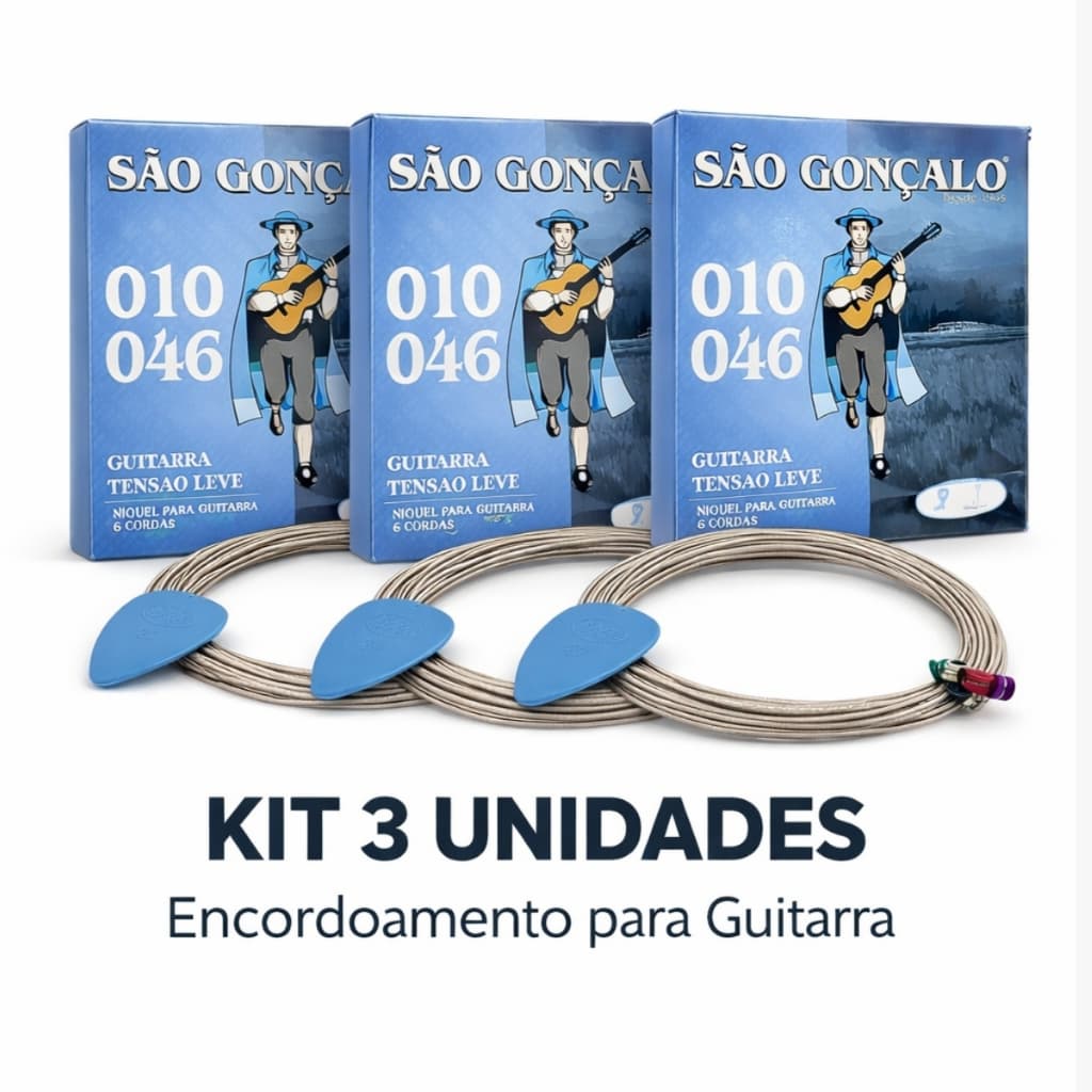 KIT 3 ENCORDOAMENTOS SAO GONCALO GUITARRA 010 NIQUEL