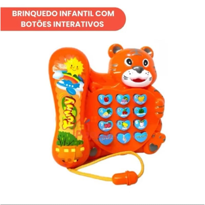 Telefone Musical Infantil Animal Tigre Brinquedo Educativo Com Luzes E Som Bebe