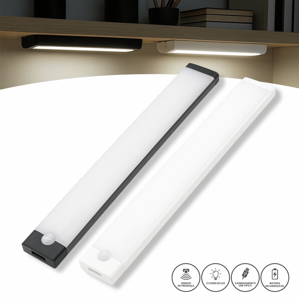 Luminária Barra Difusa Recarregável 50cm Usb Led Sensor