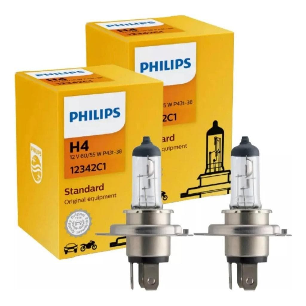 Par Lâmpadas Farol Baixo E Alto H4 Philips Halogena 12v60/55