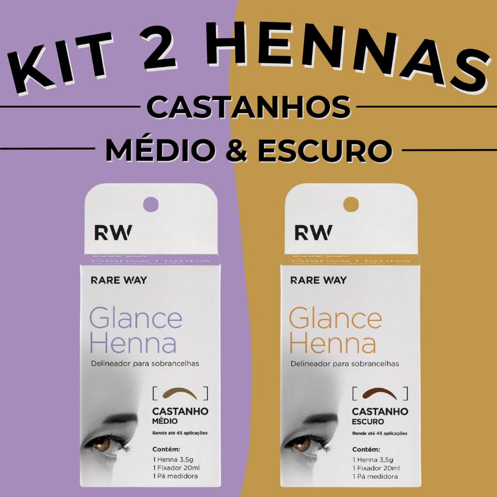 Kit Henna Glance Profissional 2 Unidades – Castanho Médio + Castanho Escuro | Longa Duração