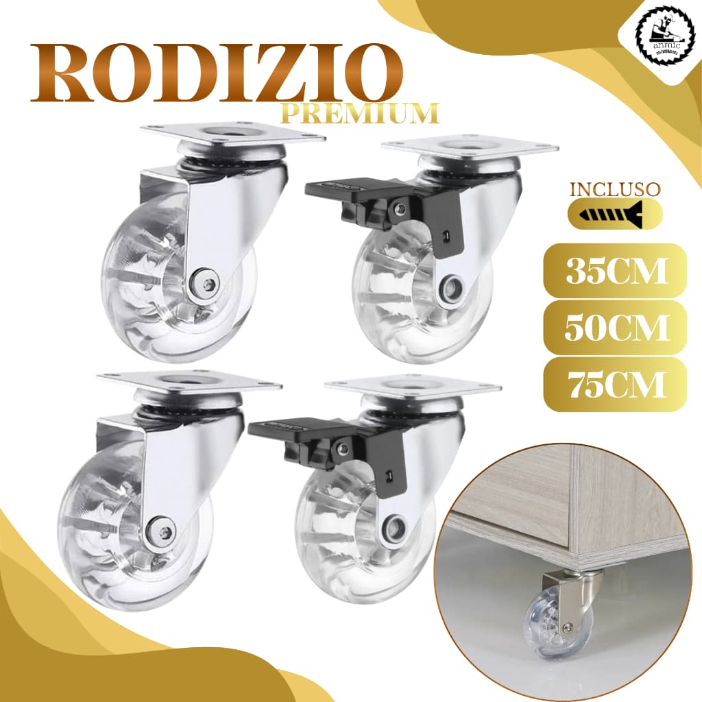 Kit 4 Rodizio Giratorio Silicone Gel 2 Com Trava 2 Sem Trava 35mm 50mm 75mm Com 16 Parafusos Antirrisco