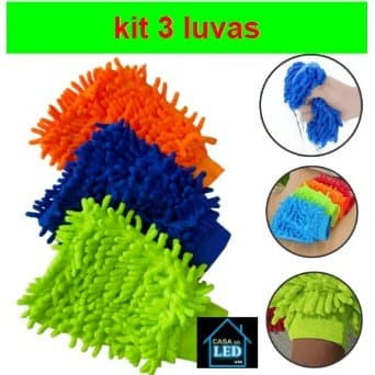 3 x Luva Microfibra Para Lavar Carro e pincel para Limpeza Doméstica luvas automotivas acessórios