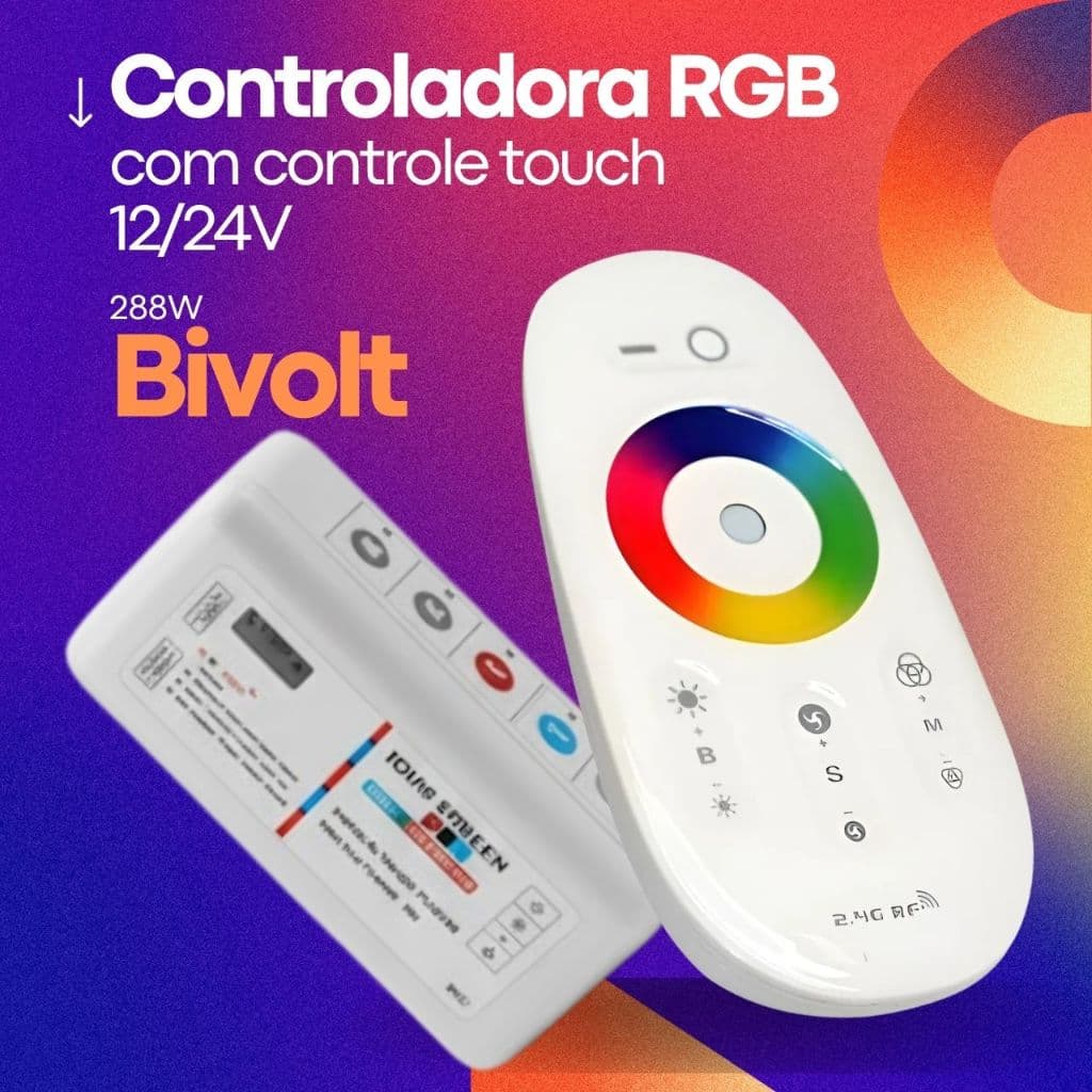 Controladora RGB Touch RF 2.4G para LED Piscina | 12V / 24V | 288W | Bivolt