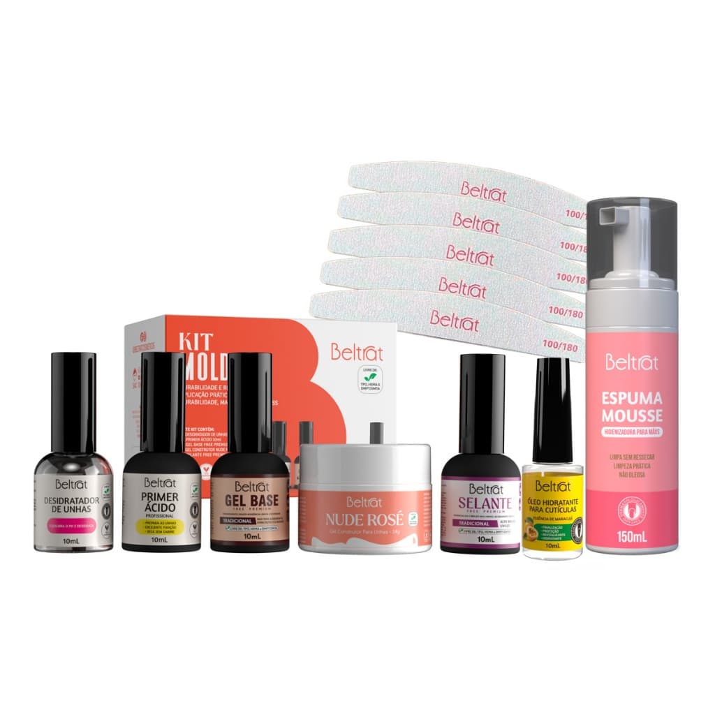 Kit Beltrat Blindagem Molde F1 + 5 Lixas + Espuma Mousse + Óleo Melancia Pitaya Maracujá