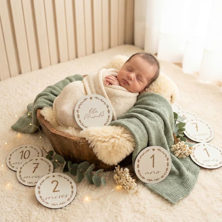 Kit 16 Plaquinhas Mêsversário Aniversário Meses Decoração Foto Bebê Plaquinhas de Aniversário Bebê
