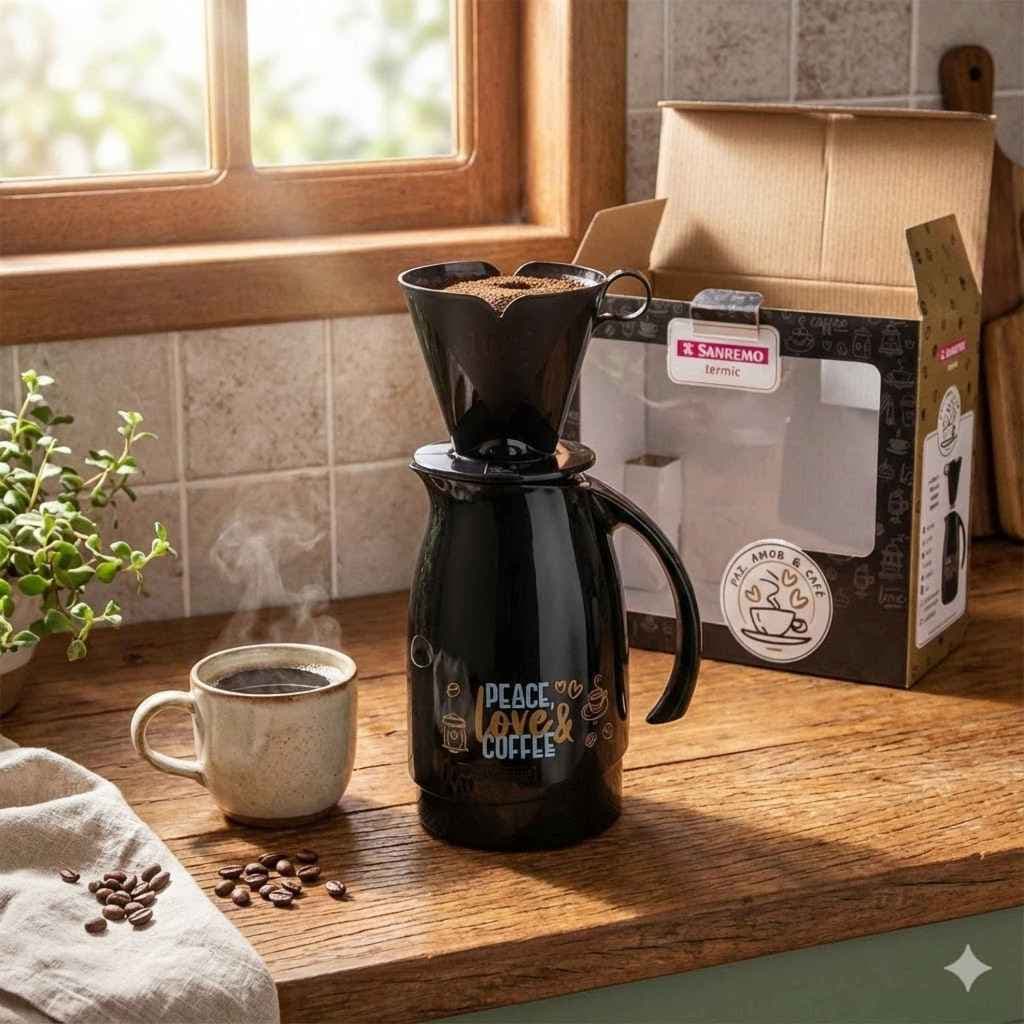 Kit Bule Garrafa Térmica com Suporte para Café Sanremo 700ml Presente