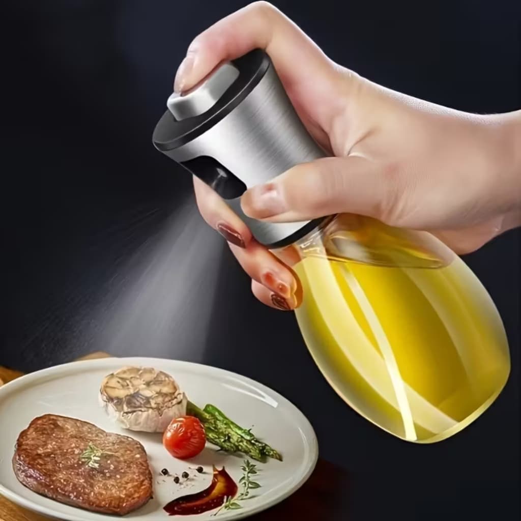 Spray Borrifador Azeite Galheteiro Vidro Prata Pulverizador Vinagre Oleo 200ml Tempero Cozinha