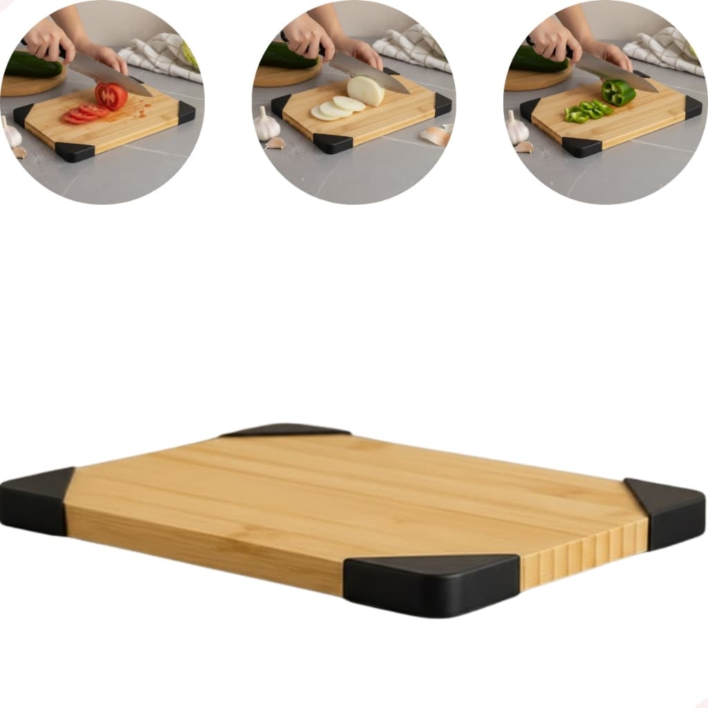 TABUA DE CORTE CANTO SILICONE VERMELHO OU PRETO ANTIDERRAPANTE BAMBU 38x27cm Em casa tem