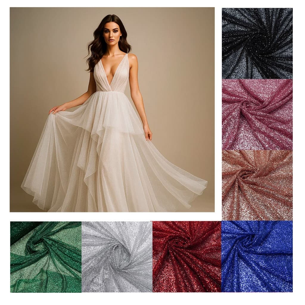 5 Metros de Tecido Tule Glitter Esplosão Flocado Fino para Vestido Festa e Decoração - Largura 1,45m