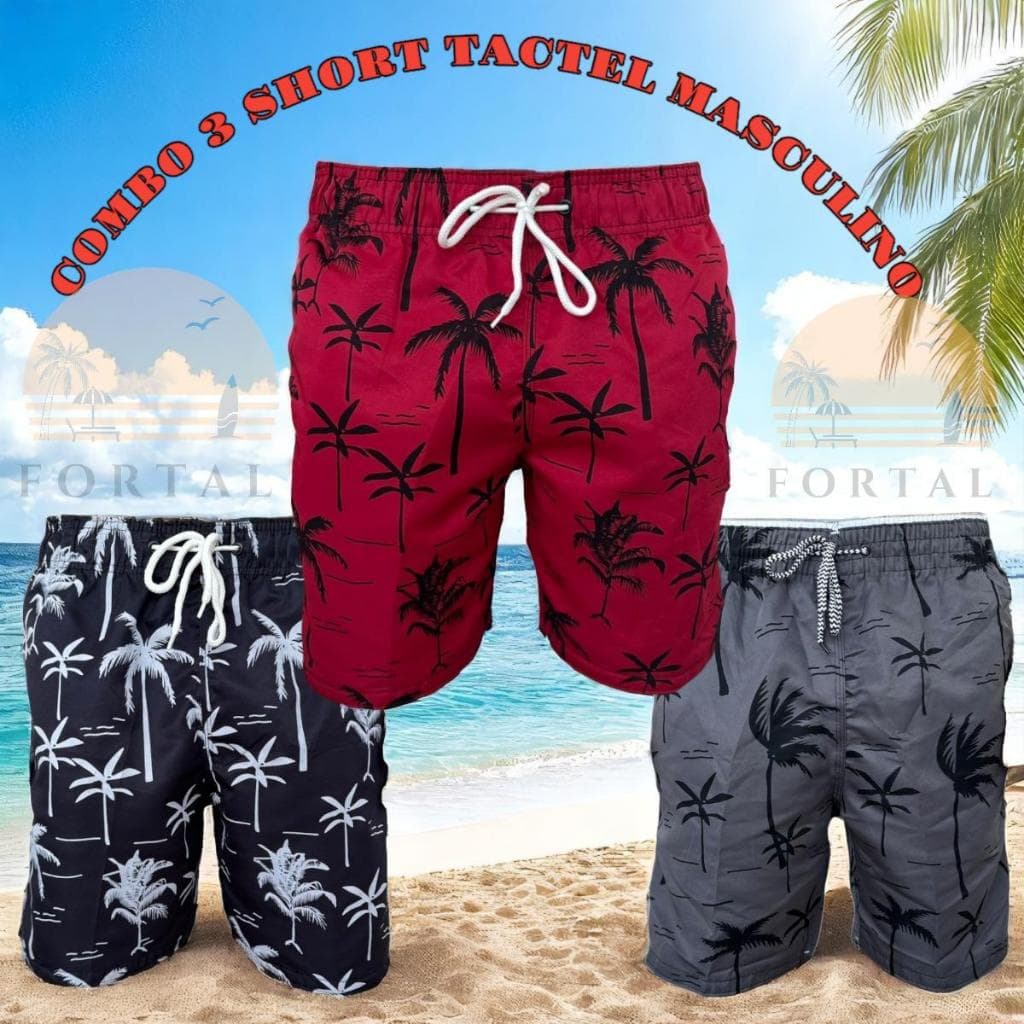 Short Tactel Masculino Perfeito para Praia Academia Treino Dia a Dia Estampa de Coqueiro
