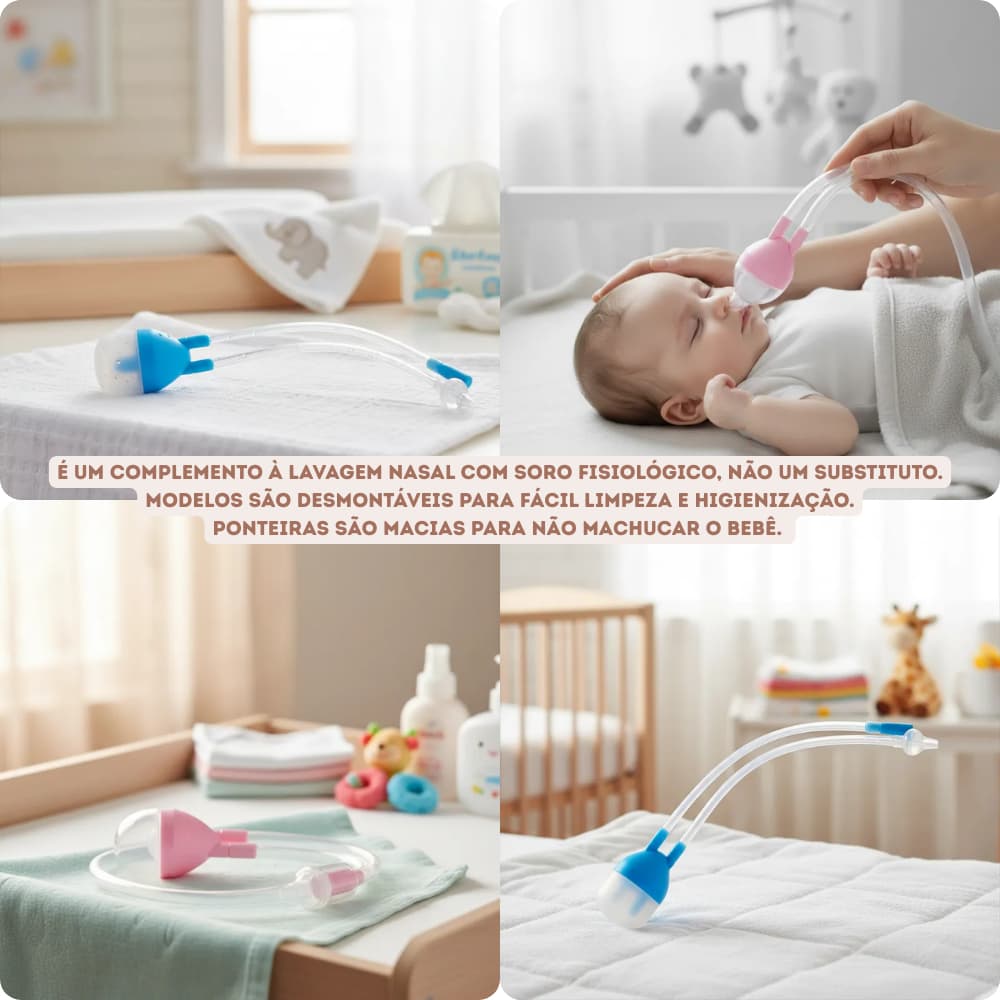 Aspirador Limpeza Nasal Infantil De Sucção Bebê Menino Menina Desobstrução Alívio Higiene Melhora Sono e Alimentação