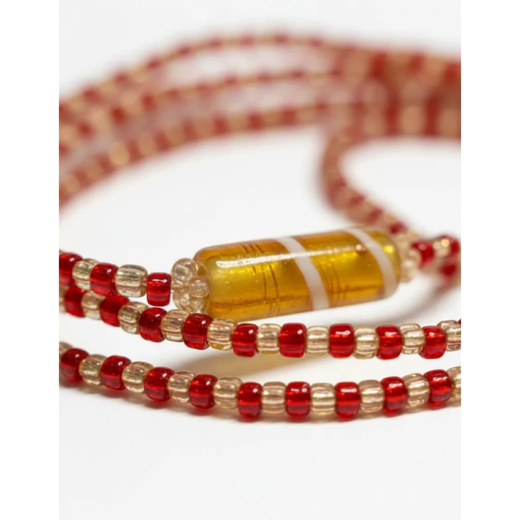 Guia Colar De Miçanga Para Linha Cigana Dourado E Vermelho
