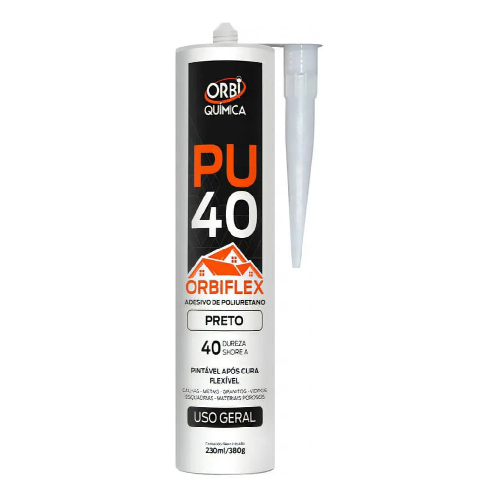 Cola Adesivo Silicone Orbiflex PU 40 Poliuretano Preto Uso Geral Orbi Química380G