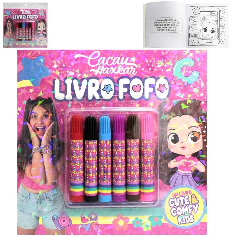 Livro de Colorir Infantil Cacau Haxkar – Cute & Comfy 48 Páginas + 6 Caneta