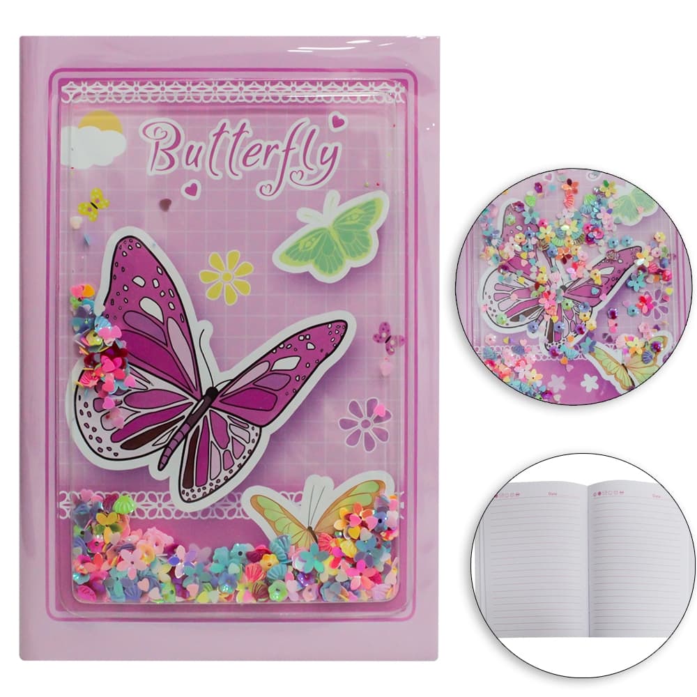 Caderneta / Bloco de Anotações Borboleta Butterfly com Lantejoula Mágica – 80 Folhas (20×13,6 cm)
