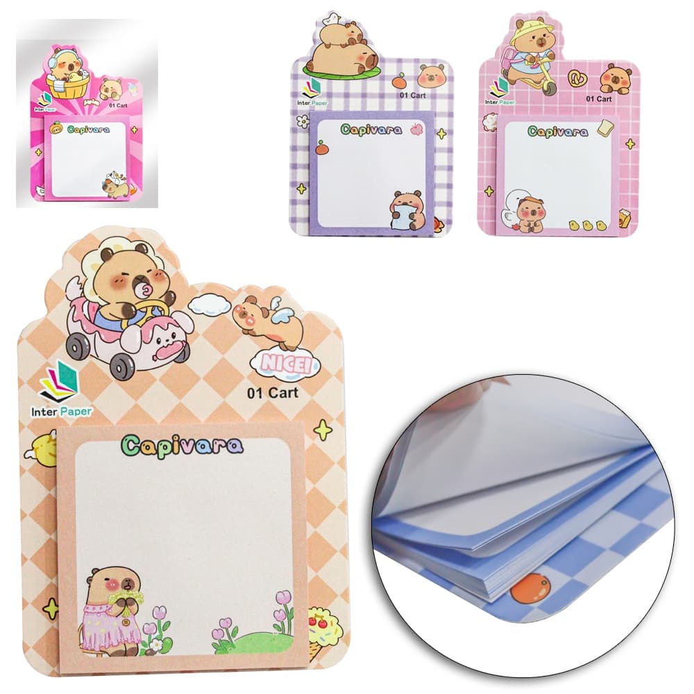 Bloco de Anotações Capivara com Stickers Adesivos – 50 Folhas (7,5 cm)