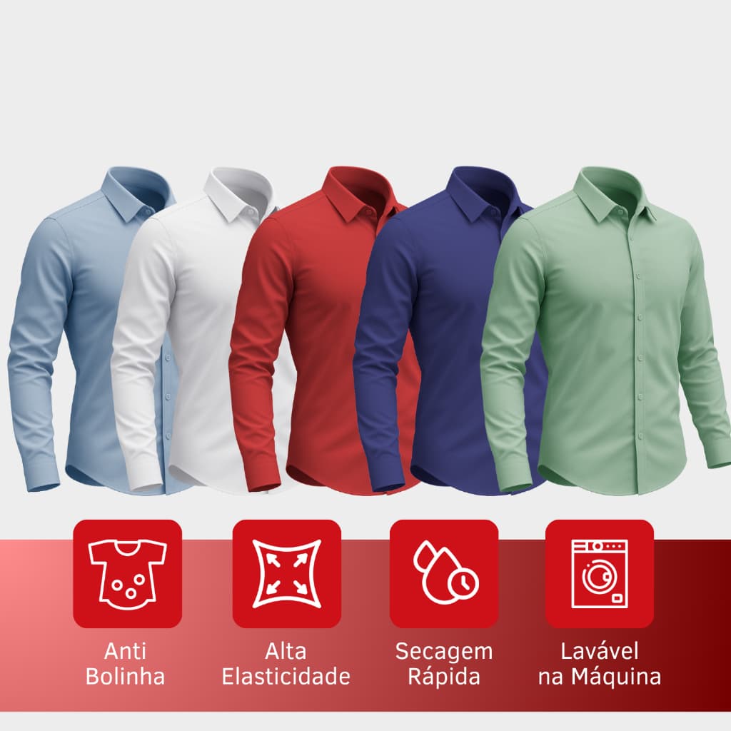 Kit 4 Camisa Social Masculina Slim longa Fit Premium Extra Grande Plus Size Camisa Social Slim