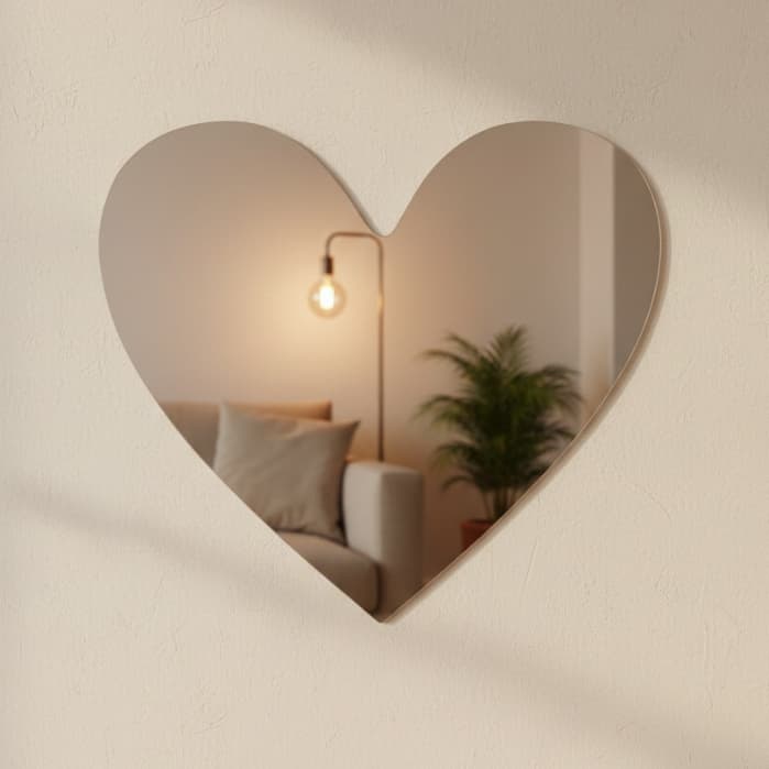 Adesivo Espelhado Decorativo Formato Coração Moderno, Espelho de Parede Decorativo para Sala, Quarto